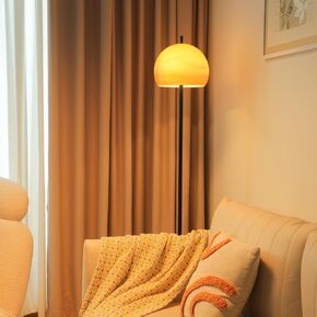Mid Century Floor Lamp, Mushroom Retro Floor Lamp with Orange Bell Glass Shade and Black Marble Base, Modern Standing Tall Lamp for Living Room, Bedroom, Home Office Deco