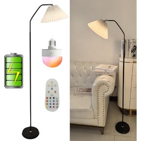 Suitable for Reading Cordless Floor Lamp Battery Operated with Fabric Shade, Remote Control ‌Downward Standing Floor Lamp Rechargeable for Living Room, Bedroom (Black, 1 Pack)
