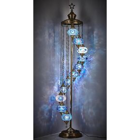 DEMMEX 11 Globe Turkish Moroccan Mosaic Floor Lamp, 7ft Tall - Tiffany Style Standing Decorative Boho Lamp with Colorful Globes for Bedroom, Living Room, Entryway – Handmade in Turkey, Multicolor