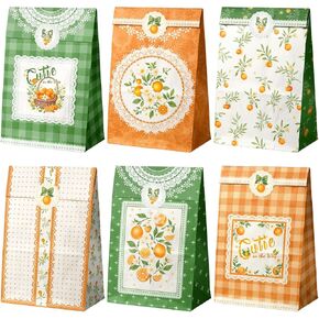 NICROHOME EUR Little Cutie Baby Shower Decorations, 24 PCS Orange Green Gift Bags for Citrus Theme Birthday Party, Cute Orange Citrus Baby Shower Candy Goodie Kraft Bags with Sealing Sticker