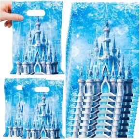 50Pcs Snowflakes Merchandise Bags Birthday Party Favor Castle Plastic Bags with Handle for Winter Birthday Party Supplies Snowflake Party Decorations