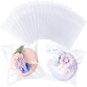 100Pcs 3.5 x3.5Inch Clear Macaron Bags Chocolate Covered Oro Bags Cookies Bag CellophaneTreat Bag Packaging for Strawberries Browine Candy Small Gift Party Favors Birthday Wedding