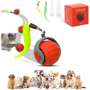 Interactive Cat Ball Speedy Tail 3.0 Pet Toy Rolling Ball, Interactive Toys for Indoor Cats, 360° Smart Automatic Dog Kitten Toy Turbo Tail Electronic Bouncing Balls (Orange) Extra Tails 2025 New