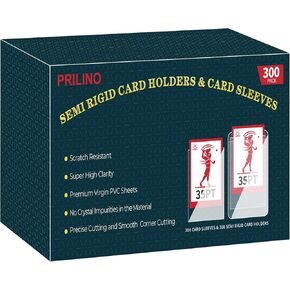 300ct Semi Rigid Card Holders - 300ct Soft Card Sleeves for Trading Card, Card Savers, Baseball Card Grading Card Submissions with 1/2" Lip Sleeves Standard Grading Cards, Sport Cards Protectors