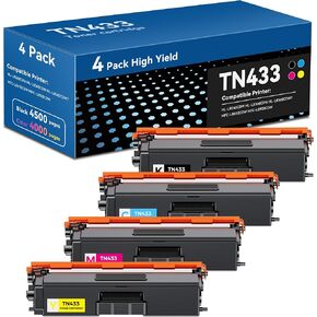 TN433 Toner Cartridge Compatible Replacement for Brother TN433 TN-433 TN431 for Brother MFC-L8900Cdw HL-L8360Cdw HL-L8260Cdw MFC-L8610Cdw HL-L8360Cdwt Printer (Black Cyan Magenta Yellow, 4 Pack)