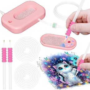 Saranna Diamond Art Painting Pen Kit for Adults, Diamond Painting Accessories and Tools with Storage Tray, Diamond Art Pens No Wax Needed, Painter Vacuum Diamond Art Pen, Pink