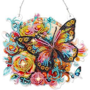 LINFANG Diamond Art Hanging Kit for Adult, Diamond Painting Ornament Kit, Special Shaped Rhinestone,DIY Acrylic 5D Diamond Art Window Pendants Home Garden Wall Hanging Kits,Double Sided (Sunflower)