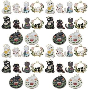 Sailanzi 30pcs Alloy enamel cat series Pendant Jewelry Making DIY Keychain Earrings Pendant Various Design Charms for Jewelry Making Bracelets Necklace (SN723)
