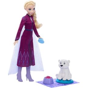 Mattel Disney Frozen Elsa Fashion Doll & Bear Cub Figure with 4 Accessories Including Animal Bed & Blanket, Inspired by Animals of Arendelle