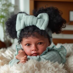 BABESIDE Lifelike Reborn Baby Dolls Black, 20 Inch Black Realistic Girl Newborn Real Life Baby Girl Dolls Soft Vinyl and Cloth Body with Feeding Kit Gift Box for Kids Age 3+