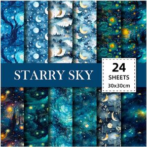 VIVIQUEN 24 Pack Galaxy Pattern Single-Sided Paper, 12-inches Starry Sky Scrapbook Specialty Craft Paper Folded Flat for DIY Background Card Making Scrapbook Photo Album Decor
