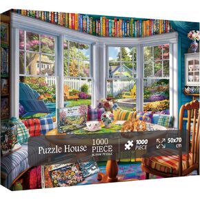 Cozy House Puzzle for Adults 1000 Pieces, Pretty Landscape Jigsaw Puzzle, Cat Kitten Garden Pretty Puzzle