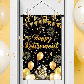 Black Gold Retirement Door Sign Decorations Happy Retirement Door Banner Small Retirement Hanging Door Banner Porch Front Door Decor for Men Women Employee Farewell Party Cruise Door Sign Supplies