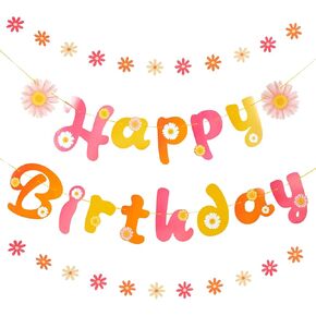 Wildflower Happy Birthday Banner Wildflower Birthday Decorations No DIY Floral Flower Theme Birthday Banner for Girls Women Birthday Decor (Pre-strung)