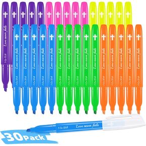 Zack Bible Highlighters Assorted Colors with Verses, Chisel Tip Colored Highlighter Markers Bulk Fluorescent, Dry Quick No Bleed, Perfect for Bible Study Journaling, 6 Candy Color 30 Pack