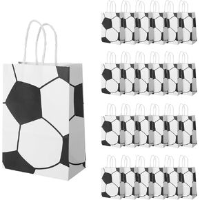 24 PCS Soccer Goodie Bags, Soccer Party Favor Bags, Soccer Treat Bags, Soccer Gift Bags Soccer Themed Paper Bags Soccer Party for Soccer Birthday Party Supplies Decoration (black and white six)