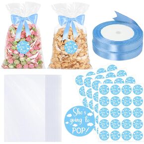 Adodotoe 100 Sets Popcorn Favor Bags Thanks for Popping by Stickers Popcorn Party Favors Wedding Baby Shower Thank You Tags Clear Goodie Bag Favor Sticker for Crafts Gift