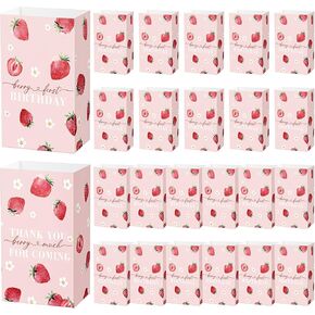 Kolldenn 24 Pcs Strawberry Birthday Party Decoration Berry Sweet Gift Bags Strawberry Favor Goodie Bags for Baby Shower Summer Sweet One Birthday Party Supplies