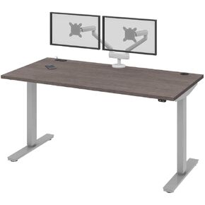 Bestar Upstand Standing Desk with Dual Monitor Arm, Ergonomic Electric Table for Home Office, 60W x 30D, Bark Grey
