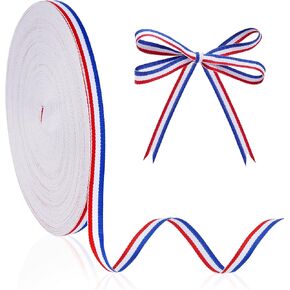 Hoyuwak Red White Blue Grosgrain Ribbon - 3/8 Inch x 50 Yards Patriotic Stripe Ribbon for Crafts, Gift Wrapping, Military Events, and Festive Decorations
