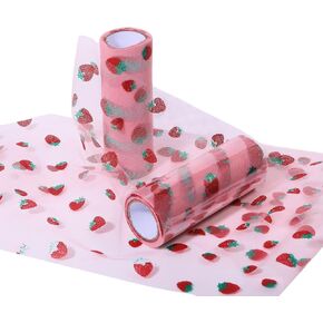 2 Rolls Strawberry Tulle Rolls 6inch x 10 Yards Shiny Pink Tulle Ribbon for DIY Crafts Sewing Wedding Party Birthday Bows Gift Wrapping Basket 30 feet
