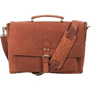 16" Goat Leather satchel bag over the shoulder for Men and Women | Laptop Messenger Business Office Work Briefcas eBag (brown)