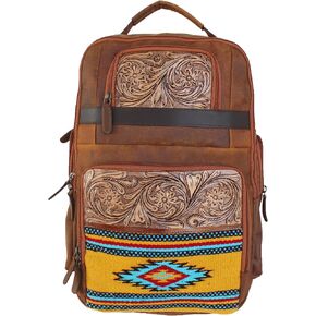 Men Women Western Distressed Floral Tooled Leather Handwoven Travel Utility Bag 18WoolTooled