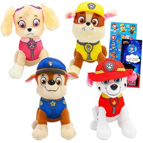 Paw Patrol Plush Toy Set - 4 Pack Bundle with 7" Plushies for Kids Featuring Chase, Marshall, Skye, Rubble Plus Stickers, More | Paw Patrol Dolls Plush for Boys, Girls