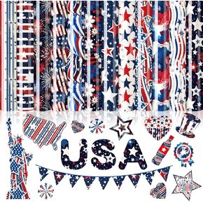 12 Sheets Patriotic Heat Transfer Vinyl Red Blue Star Stripe Iron on Vinyl 4th of July DIY Crafts HTV for Independence Day T-Shirts Clothing Fabric, 9.6 x 11.8 Inch
