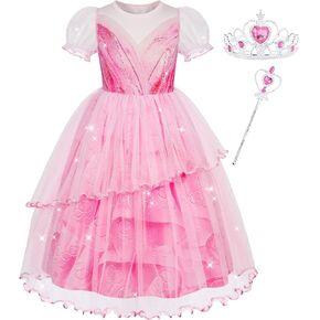 Pink Witch Dress for Girls Halloween Costume Kids Sparkly Tulle Mesh Fancy Dresses