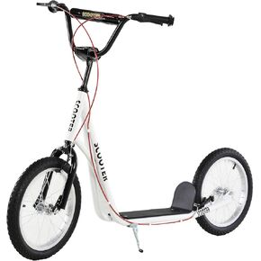 Aosom Youth Scooter Kick Scooter for Kids 5+ with Adjustable Handlebar 16" Front and Rear Dual Brakes Inflatable Wheels