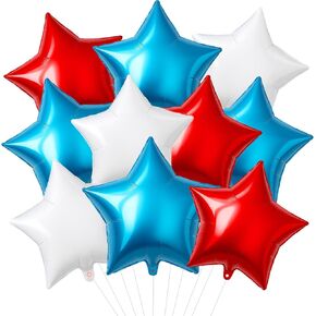 18 Pieces 18 Inches Red White Blue Stars Balloons, USA Themed Aluminum Foil Balloons for 4th of July, Independence Day Patriotic Birthday Party Decorations
