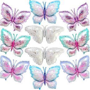 10 PCS Butterfly Balloons, Gradient Giant Butterfly Foil Mylar Balloon Butterfly Birthday Decorations for Butterfly Theme Birthday Party Wedding Supplies (Purple, Blue,Green)