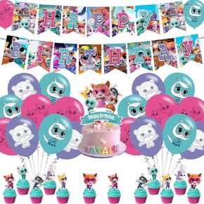 Super Kitties Themed Birthday Party Supplies,Cartoon Kitty Balloons Decorations for Party Happy Birthday Balloons, Cupcake Toppers, Cake Toppers, Super Kitties Latex Balloons