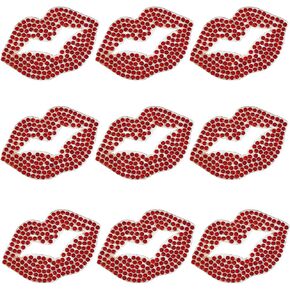 GORGECRAFT 12Pcs Lips Rhinestone Iron on Applique Kiss Lip Crystal Hotfix Transfer Stickers Red Bling Patch Decals for T-Shirt Clothing Jacket Hat Bag Valentines DIY Decoration Embroidered Art Craft