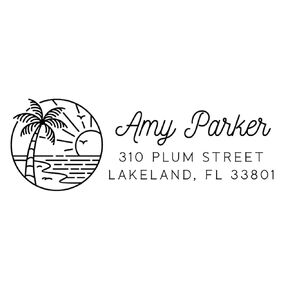 Beach Address Stamp, Palm Tree Address Stamp Self-Inking, 1 x 2.5 inches