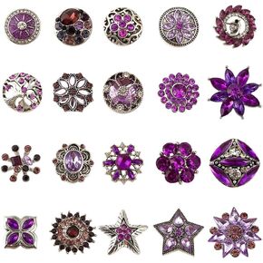 GOMAKERER 20 Pcs Mixed Style Rhinestone Snap Buttons, Purple Jewelry Charms Ginger Buttons Crystal Press Buttons Snap Charms for Necklace Bracelet Jewelry Making