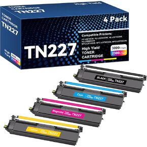 TN227 Toner Cartridge TN-227 High Yield Replacement for Brother TN 227 TN223 Work with Brother HL-L3270CDW HL-L3230CDW HL-L3210CW HL-L3290CDW MFC-L3710CDW MFC-L3750CDW MFC-L3770CDW 4 Pack BK/C/M/Y