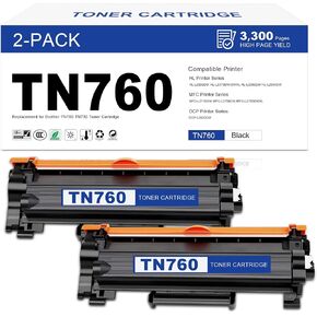 TN760 Toner Cartridge Replacement for Brother TN-760 High Yield Black Toner MFC-L2710DW MFC-L2750DW HL-L2350DW HL-L2395DW DCP-L2550DW Printer 2-Pack