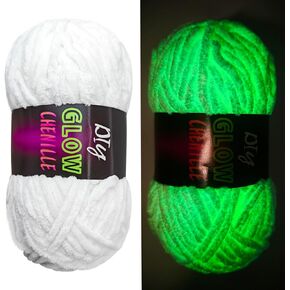 2PCS DIY Chenille Yarn,Glow in The Dark Yarn,Chunky Yarn,200g,219yard(200m) White.