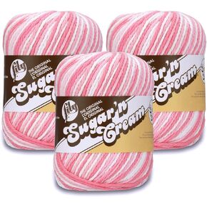 Lily Super Size Ombre Strawberry Yarn - 3 Pack of 85g/3oz - 100% Cotton - #4 Worsted (Medium) - 143 Yards - Knitting/Crochet