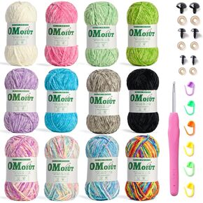 12 Pack Multicolored Fluffy Chenille Yarn, Fuzzy Velvet Baby Blanket Yarn for Crocheting,Fancy Yarn for DIY Craft, (100g/197yds Each) Soft Amigurumi Crochet Yarn Kit