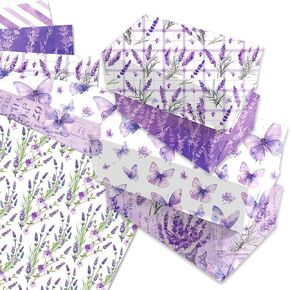 Jajajuegos Lavender Wrapping Paper Set - 12 Sheets Flower Plant Gift Wrapping Paper 6 Design Purple Lavender Butterfly Wildflower Pattern Paper for Birthday Baby Shower Holiday DIY Crafts 20'' x 27''
