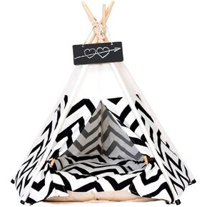 Pet Teepee Tent for Dogs Puppy Cat Bed White Canvas Dog Cute House Pet Teepee with Cushion 24inch Indoor Outdoor