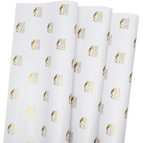 Mediz Welcome Home Gift Wrapping Paper, Gold Printing on White Paper, Real Estate Agent Closing Gift and Housewarming Party Present (2 Rolls)