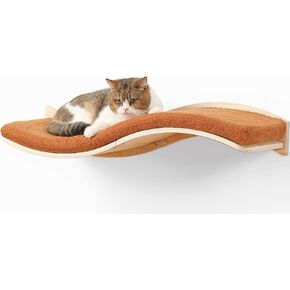 Cat Wall Shelves for Large Cats - Wall Mounted Furniture with Comfortable Cushion, Perfect Perch and Bed for Multi-Cat Households - 35 inch Wavy Shelf for Climbing, Playing, Resting, and Lounging