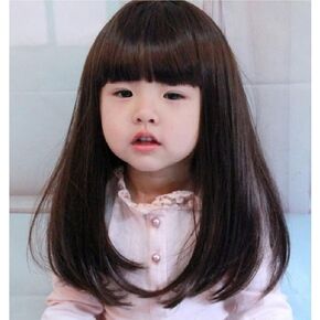 Brown Girls Long Straight Cosplay Wig Hair with Bangs Adjustable Costume Synthetic Heat for Kids Child