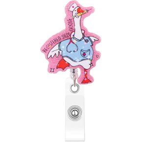 Nurse Badge Reel Pink Cute and Funny Silly Goose Badge Reel Nursing with Clip Retractable Id Card Holder for Nurses Social Worker Doctor