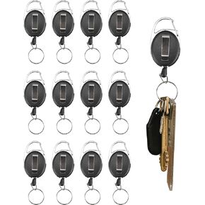 Iconikal 12-Pack Retractable Carabiner Belt Clip Keychain Ring ID Badge Holder