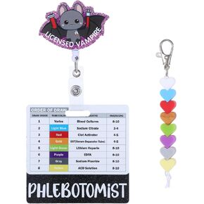 3 PCS Phlebotomy Badge Reel are Nurse Accessories for Work,Order of Draw Badge Card Beads，Phlebotomy Essentials for Work or School Nurse Student Practitioner Grad Gift(Black)